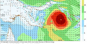 A map of surface winds around Cyclone Maila on Thursday afternoon.