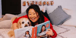 Nagi Maehashi with her dog Dozer and new book Tonight,which will be out on October 15.