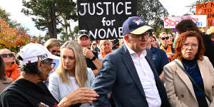 Australian Prime Minister Anthony Albanese attends a rally to a call for action to end violence against women,in Canberra on Sunday