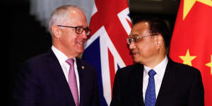 History lesson:then PM Malcolm Turnbull meets with Chinese Premier Li Keqiang during a bilateral meeting at the ASEAN summit in Manila,Philippines,in 2017. 