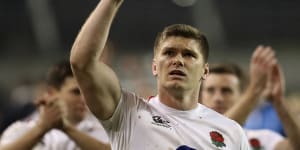 Strong start:England's Owen Farrell celebrates after their upset Six Nations victory over Ireland.