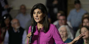 Republican presidential candidate Nikki Haley speaks during a town hall event in Iowa on May 17.