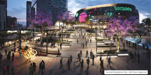 Concept designs for Brisbane Live,the precursor to Brisbane Arena,released by the state government in 2019. It is depicted at its original site.