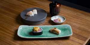 The sushi course at Shusai Mijo includes miso soup made with chef Jun Oya’s signature dashi.