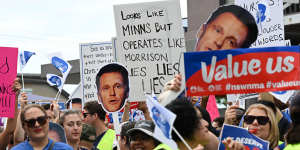 Nurses demonstrate outside NSW Premier Chris Minns’ office in Kogarah earlier this month.