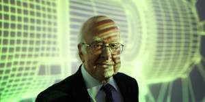 Professor Peter Higgs visits the Science Museum’s ‘Collider’ exhibition,London,2013.