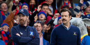 Brendan Hunt as Coach Beard and Jason Sudeikis as Ted Lasso in the hit TV show. 