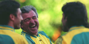Terry Venables,then Socceroos boss,during a training session with the Australian squad in January 1997.