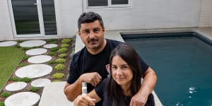 Sonia De Gregorio and husband Ricardo by their new pool that was recently installed. Pools are the number one search term for buyers looking for a home and while spending on pools was down year-on-year after a cost of living squeeze,some are still finding ways to splash out on it. 