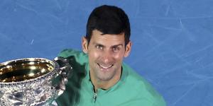 Novak Djokovic celebrates after winning last year’s Australian Open.