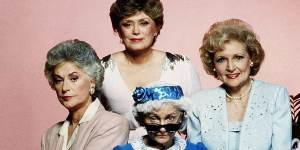 Betty White (right) with her Golden Girls co-stars Bea Arthur (left),Rue McClanahan (back) and Estelle Getty.