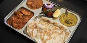 Roti with a selection of Sri Lankan curries.