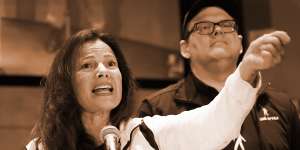 Actor Fran Drescher,who is president of SAG-AFTRA,during a press conference announcing the strike on July 13,2023,in Los Angeles. 