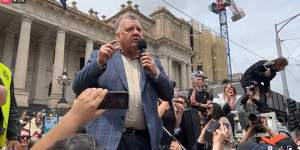 Craig Kelly spoke to protesters on Saturday.