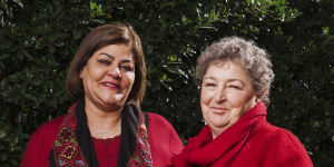 Lebanon-based Palestinian nurse and refugee Olfat Mahmoud and Australian human rights campaigner Helen McCue.