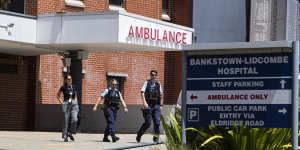 Police at Bankstown Hospital on Wednesday.