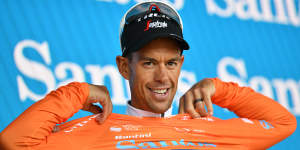 Richie Porte on the podium after winning stage three of the Tour Down Under.