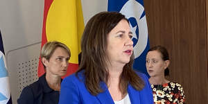 Queensland Deputy Health Officer Dr Sonya Bennett,Premier Annastacia Palaszczuk and Health Minister Yvette D’Ath announce the developments on Saturday morning. 