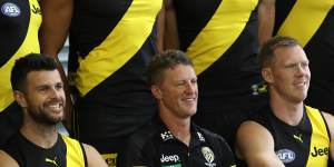 Jack Riewoldt (right) says Damien Hardwick (centre) had addressed the issue of his new relationship with the playing group.