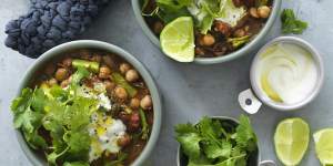 Chickpea and broccolini curry with garlic yoghurt