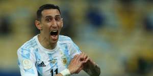 Angel Di Maria celebrates the first-half goal which proved decisive.