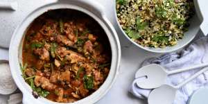 Fragrant Syrian chicken with lemon and pistachio cous cous.