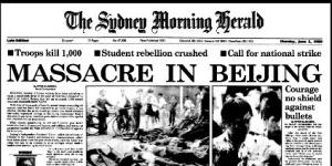 'Massacre in Beijing':front cover of The Sydney Morning Herald,05 June,1989
