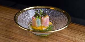 Sakizuke (seafood with dashi jelly and Kristal caviar).