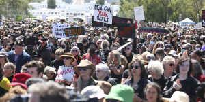 Thousands gathered at Parliament House for the Women’s March 4 Justice