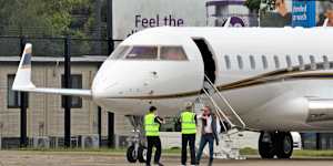 Andrew Forrest at Sydney airport in January 2021 boarding the Fortescue Metals private jet to fly back to Perth.