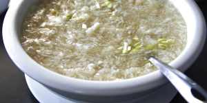 Homespun chicken soup with collagen-rich fish maw.