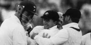 Mike Gatting after being bowled by Australia's Shane Warne in the first test.