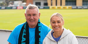 Port Adelaide captain Erin Phillips and her father,former Port Adelaide player and AFL hall of famer,Greg Phillips.