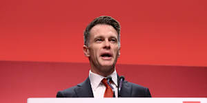 NSW Premier Chris Minns at a Labor Party conference in Sydney in 2024.
