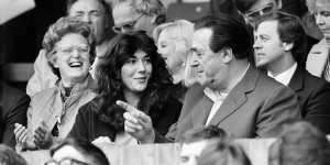Ghislaine became her father’s favourite as she grew up. She is pictured with the magnate in 1984,watching an Oxford v Brighton soccer match. 