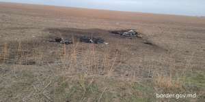 The remains of a Shahed-type drone that crashed near the Etulia,Moldova,near the Moldova-Ukraine border.