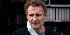 Liam Neeson on the set of Blacklight,the $42 million action thriller being filmed in Melbourne.