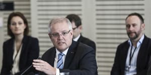 Prime Minister Scott Morrison address State Premiers and Chief Ministers during a Council of Australian Governments (COAG) meeting on Friday. 