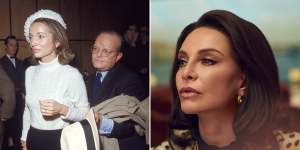 Truman Capote escorts Lee Radziwill to a reception at the Four Seasons in New York on November 5,1969;Calista Flockhart as Radziwill in Feud.