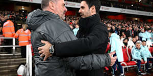 Ange Postecoglou and Mikel Arteta in January at the Emirates.