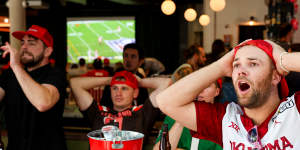 Superbowl fans watching the match in Double Bay,Sydney in February 2024