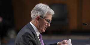 It’s a delicate shuffle:Federal Reserve chairman Jerome Powell during the Senate Banking Committee in Washington.