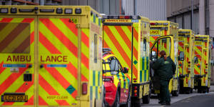 Ambulances queue up outside the Royal London Hospital on Friday.