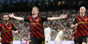 De Bruyne stunner keeps City’s treble hopes alive in Madrid stalemate