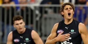 Charlie Curnow dominated against the Eagles.