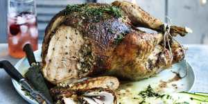 Neil Perry's roast turkey with prune and macadamia nut stuffing.
