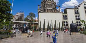 Plaza Botero in central Medellin. Some visitors are choosing to stay in the city long term.