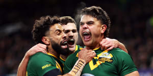 Latrell Mitchell bagged two tries in the World Cup final.