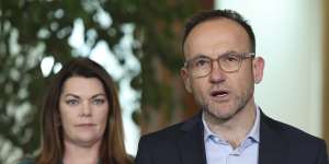 Greens leader Adam Bandt (right) and senator Sarah Hanson-Young.