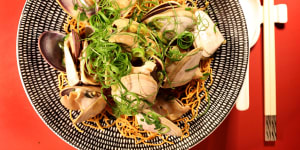 Go-to dish:Pipis with ginger and shallot and noodles.